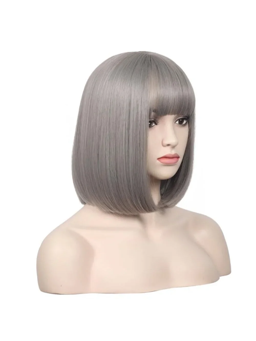 Women's Silver Grey 12 Inch Straight Bob Wig Synthetic Cosplay Costume Hair